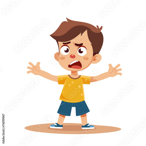 Angry little boy cartoon vector Illustration isolated on a white background.