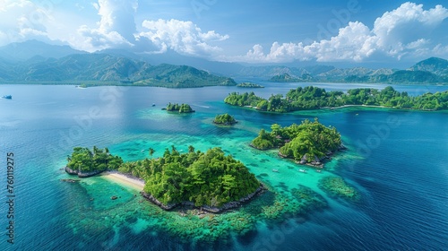 Aerial view of tropical islands in the sea