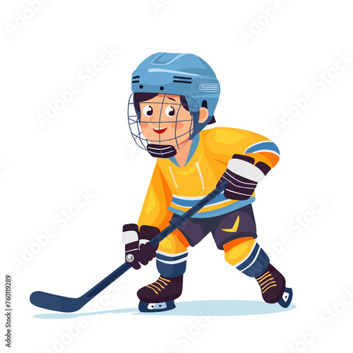 Ice hockey player. Vector illustration in cartoon style isolated on white background.