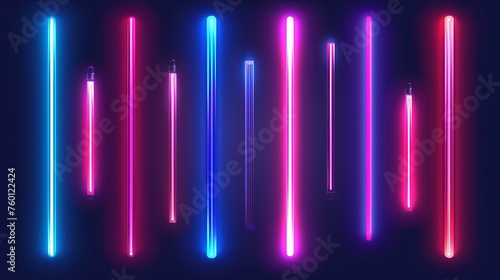 A longer description delving into the array of colors and the captivating visual effect of the neon tubes arranged in a darkroom