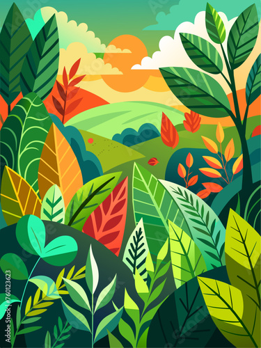  Verdant leaves create a vibrant natural backdrop in this alluring vector landscape.