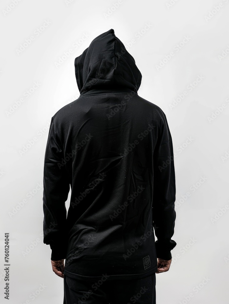 person in a black Hoodie with clear white background
