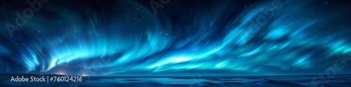 Northern lights  above snow trees. Winter landscape with mountains and forest. Aurora borealis with starry in the night sky. Fantastic Winter Epic Magical Landscape. Gaming RPG background