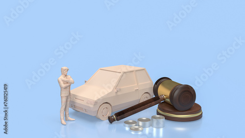 The  car and wood hammer for Auction cars concept 3d rendering. photo