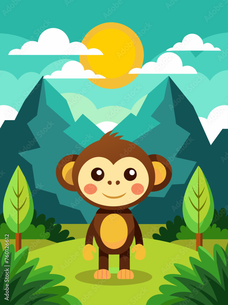 A monkey sits on a rock in a lush green landscape. A monkey sits on a rock in a lush green landscape.