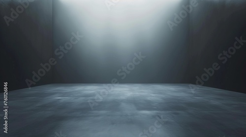 This image depicts a dark, empty room illuminated by a light source, creating an atmospheric mood with a sense of mystery