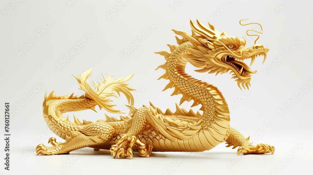 Fototapeta premium A 3D model captures the classic beauty of a golden Chinese dragon in a minimalist setting
