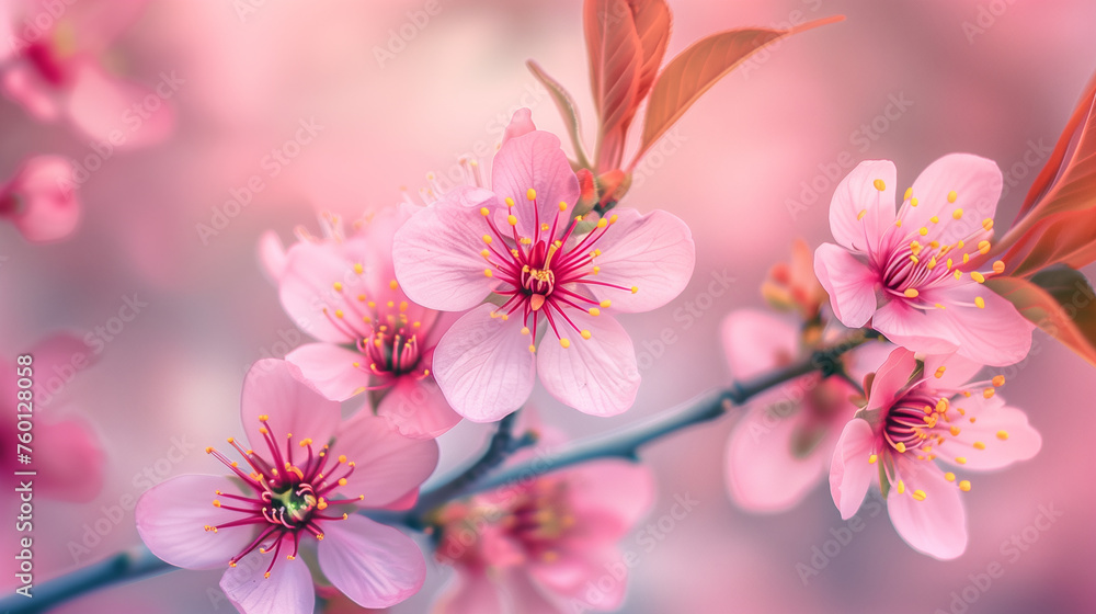 Fototapeta premium pink sakura flowers, cherry blossoms in April. macro photography.