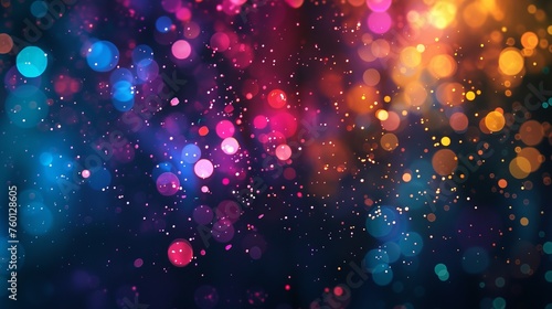 A dynamic display of vibrant, colorful sparkle particles scattered on a black background