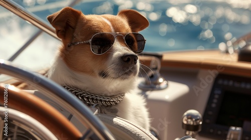 Funny dog driving yacht © Lucky