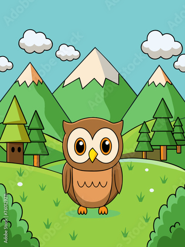A full moon and many stars brighten the night sky over a sleeping owl perched on a branch.