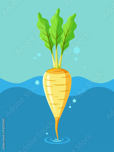 Parsnip vegetable floating in water creating ripples.