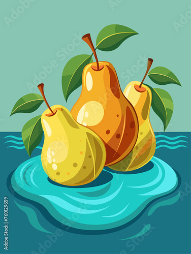 Fresh and juicy pears float in clear water, creating a refreshing and inviting summery image.