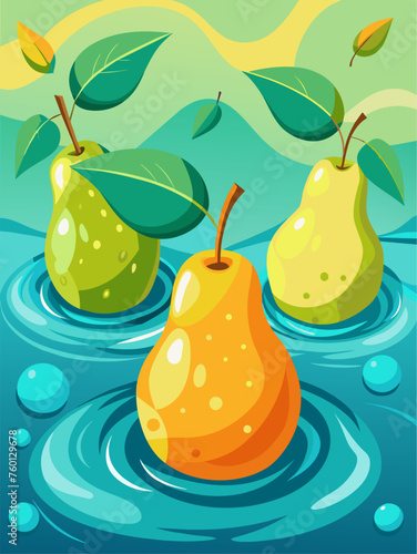 Fresh and juicy pears float in clear water, creating a refreshing and inviting summery image.