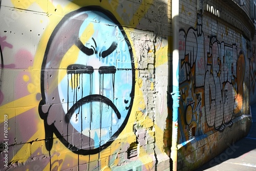 Gefühle in Farbe: Trauriges Smiley im Graffiti
