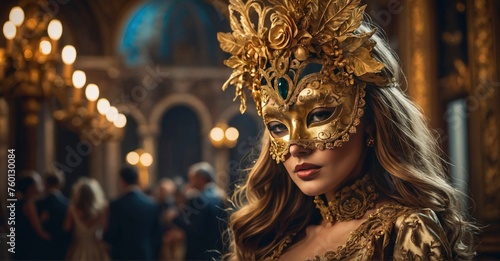 Enter the world of Venetian elegance with a stunning masquerade backdrop adorned with golden masks