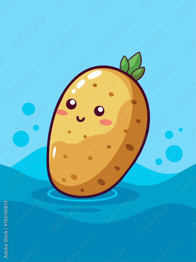 A single potato sits on a white background with rippling water creating shadows and highlights. A single potato sits on a white background with rippling water creating shadows and highlights.