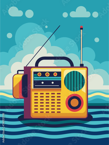 Radio waves ripple across a watery blue backdrop.