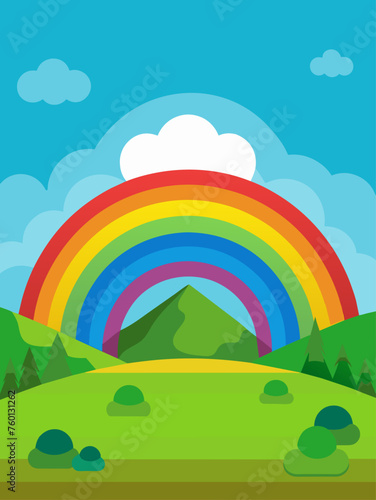 Rainbows gracefully dance against a serene landscape, painting the sky with vibrant hues.