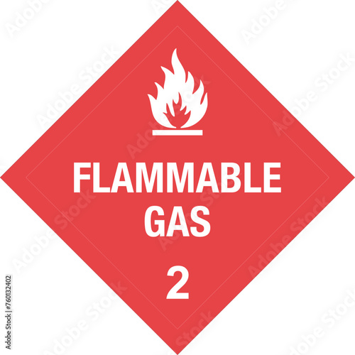 Flammable gas caution sign. Dangerous goods placards class 2. Black on red background.