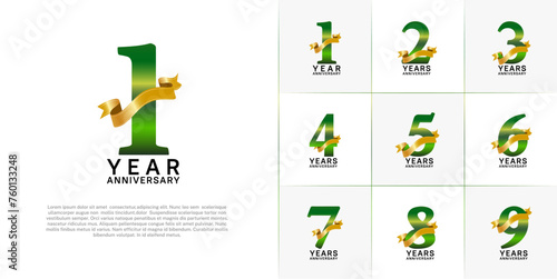 Set of Anniversary Logotype green color with gold ribbon can be use for special day celebration