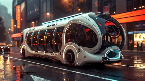 The cutting-edge design of a future concept vehicle is highlighted on a sunny urban street, epitomizing modern transport