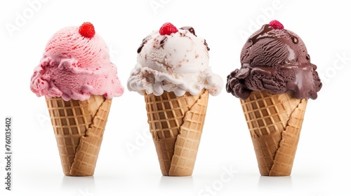 Artistic pink toned ice cream cones against a clean backdrop, making for a modern dessert image