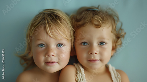 studio shot portrait of brother and sister child siblings toddlers