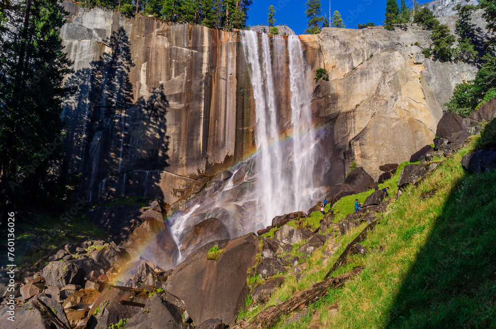 Rainbow over the Vernal Falls on the Mist Trail in the Yosemite National Park.