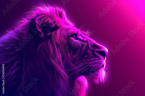 Majestic Neon Purple Lion Portrait. Generative ai