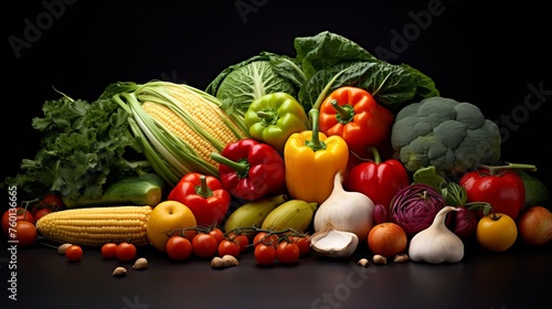 A diverse collection of vegetables against a dark backdrop  showing a tapestry of colors and shapes