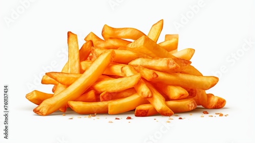 Close-up of well-seasoned French fries looking tempting and crispy on a plain background photo