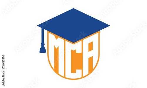 MCA initial letter academic logo design vector template. school college logo, university logo, graduation cap logo, institute logo, educational logo, library logo, teaching logo, book shop, varsity	
