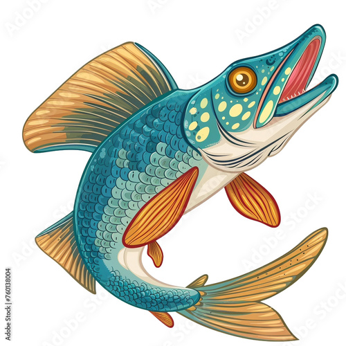pike fish isolated on transparent background - Generative AI 