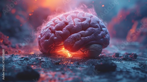 Concept of a brain stroke, headache, cerebral hemorrhage, rendered in 3D photo