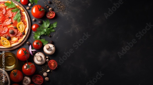 A collection of vibrant ingredients representative of the Mediterranean diet, displayed artistically on a dark surface