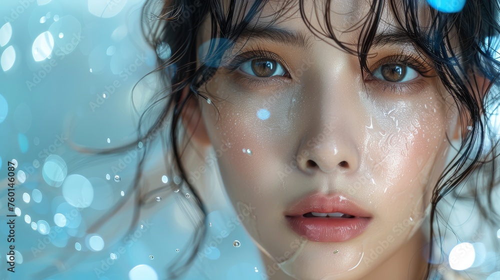 This is a beauty concept of a young asian woman including skin care and body care.