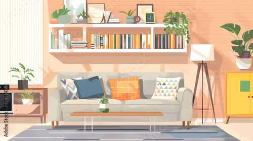 Modern cozy living room  interior background  house wallpaper
