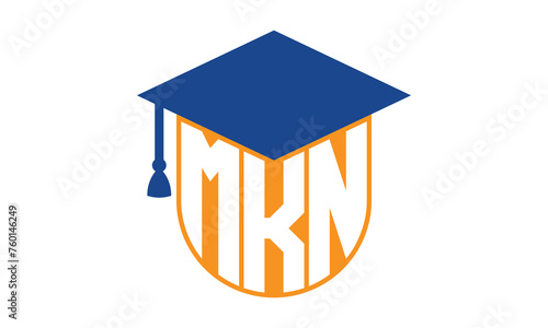 MKN initial letter academic logo design vector template. school college logo, university logo, graduation cap logo, institute logo, educational logo, library logo, teaching logo, book shop, varsity	
 photo