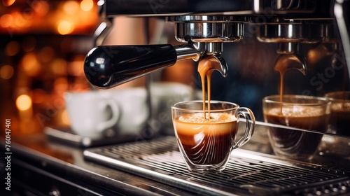 High-quality image capturing a professional espresso machine as it brews a perfect cup of coffee  highlighting the art of barista skills