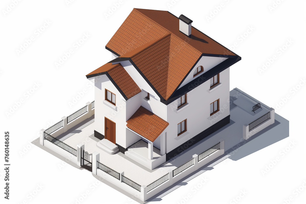 isometric view small house model, Isolated on white isometric view small house model, Isolated on white