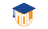 MOL initial letter academic logo design vector template. school college logo, university logo, graduation cap logo, institute logo, educational logo, library logo, teaching logo, book shop, varsity	
