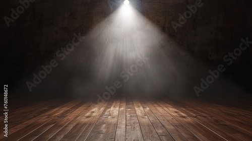 An intense beam of light focuses on a dark stage, evoking a sense of anticipation and drama