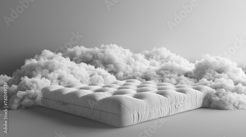 A mattress covered in fluffy white clouds of cotton.