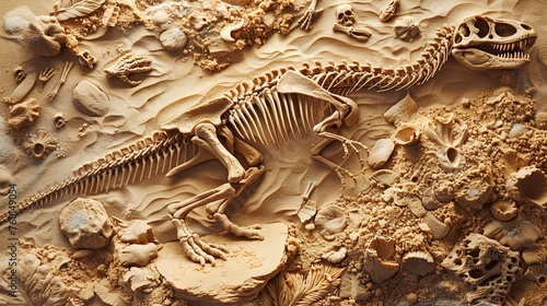 dinosaur skeleton in the sand