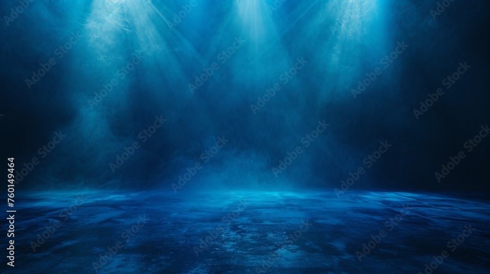 A captivating image expressing deep blue light rays penetrating through darkness, giving a mysterious vibe