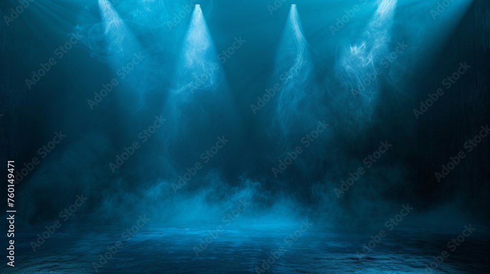 This image showcases intense beams of blue light in a dark void, creating an eerie and haunting atmosphere This image showcases intense beams of blue light in a dark void, creating an eerie and haunting atmosphere