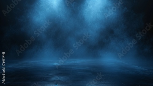Obraz na płótnie Captivating image of mysterious blue fog spreading across a dark, empty space, provoking imagination w salonie