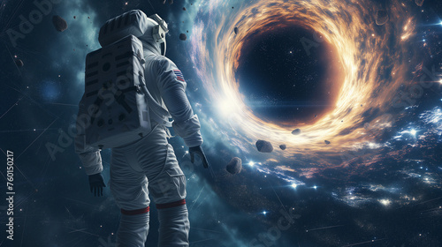 Astronauts And Black Hole, Space concept - Generative Ai