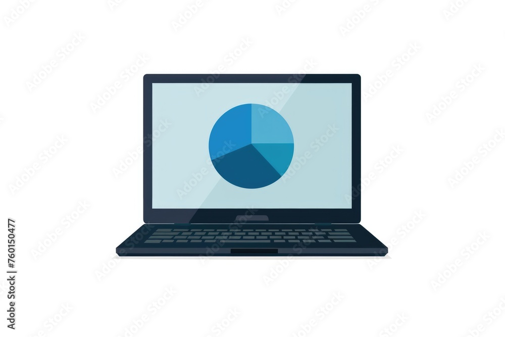 A laptop with a pie chart on the screen. A laptop with a pie chart on the screen.